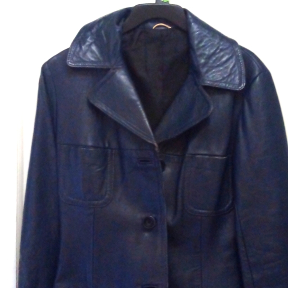 Vtg Navy Blue Leather Size S